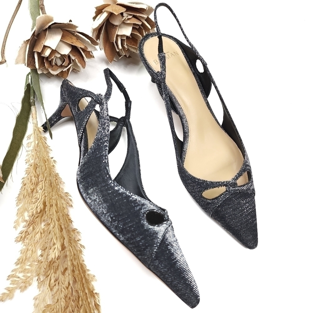 Alexandre Birman Black Silver Sparkle Slingback Heels Size 36.5 - Picture 14 of 15